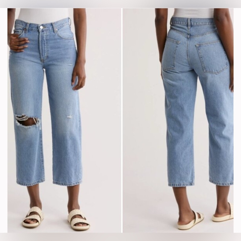 Etica Light Blue Distressed Ankle Jeans